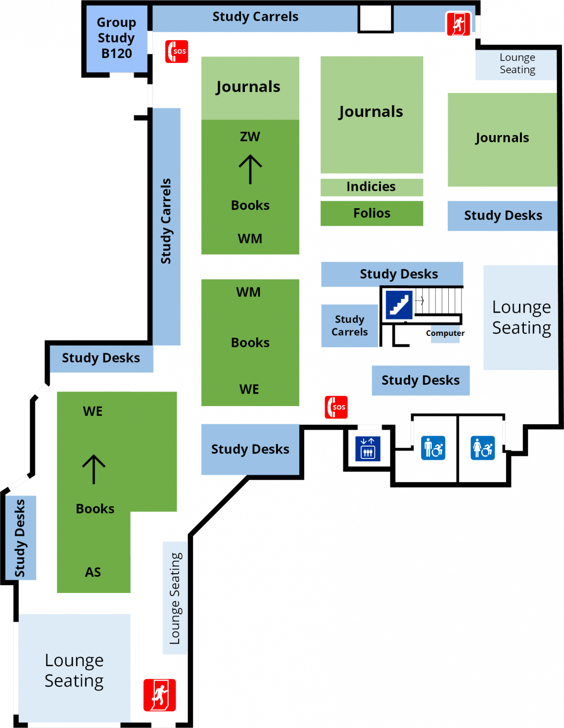 Bracken Health Sciences Library lower level floorplan