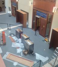 Renovations in progress on ground floor at Stauffer Library