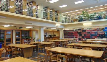 interior shot of first floor of lederman law library 