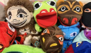 An assortment of plush puppets.