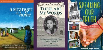 Three of the books featured on the education library website for orange shirt day