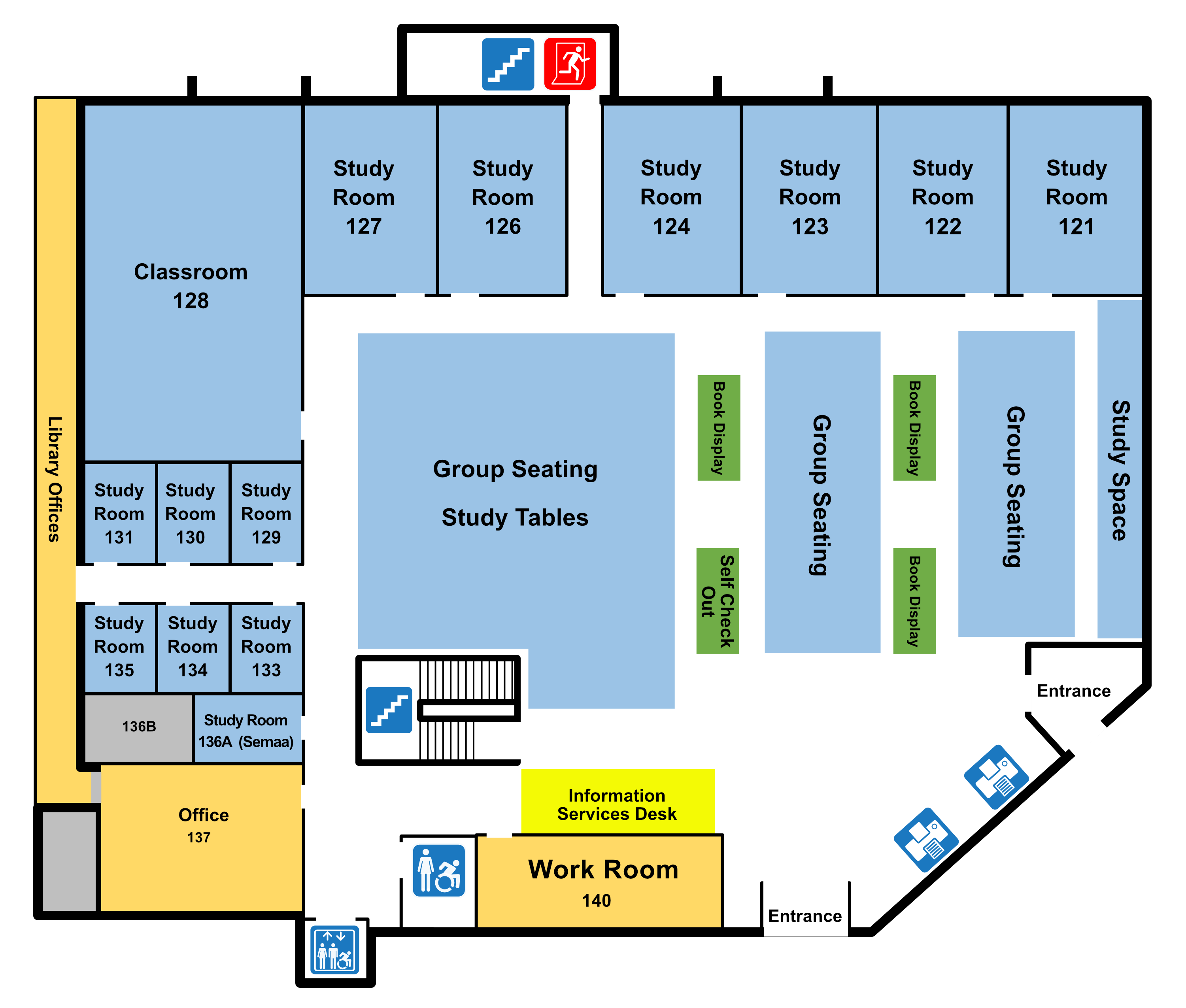 Bracken Library main level floor plan