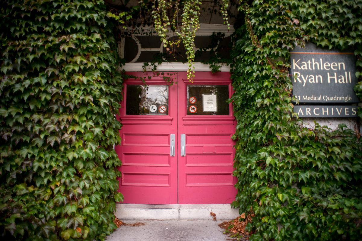 The front door to Kathleen Ryan Hall and the Archives