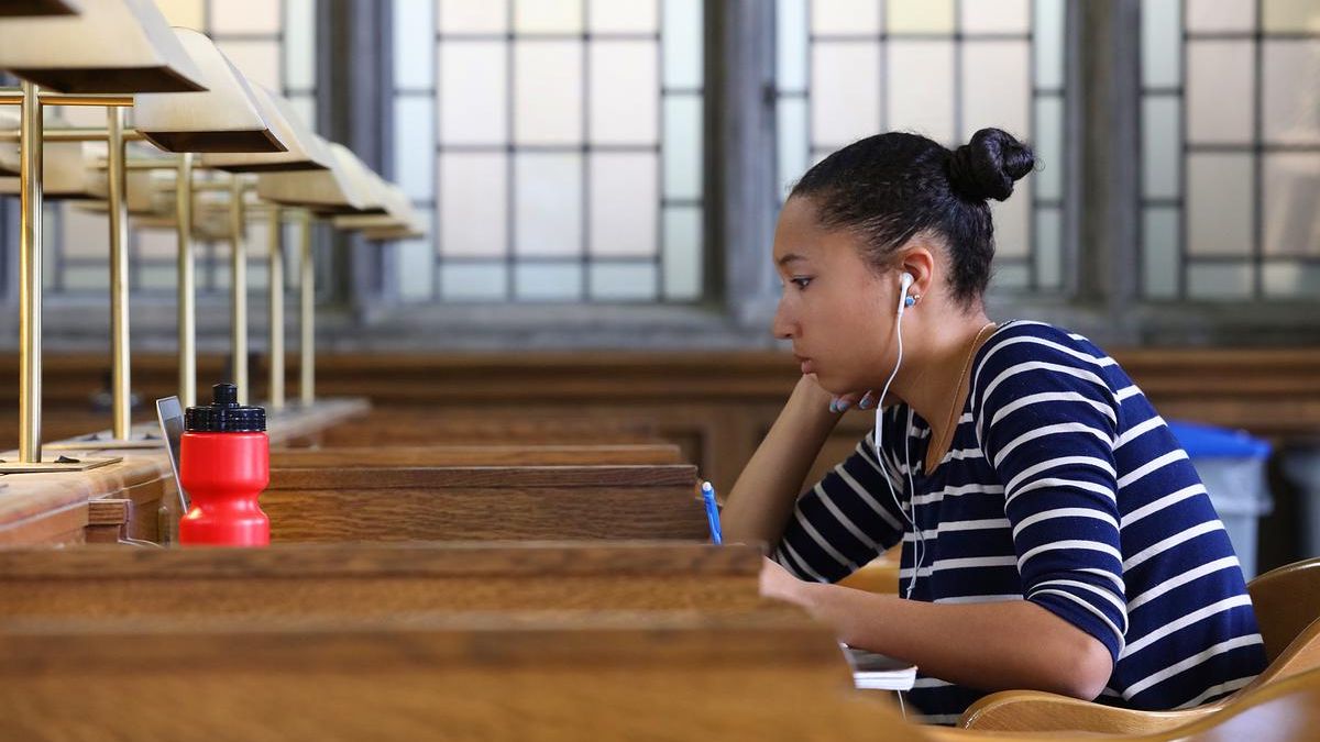 A student studying in the library