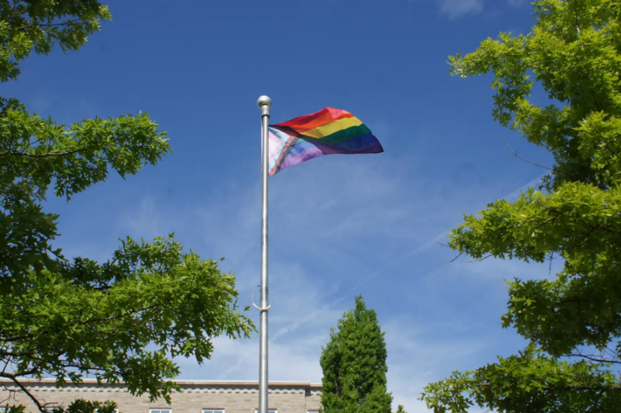 The Progress Flag in front of Douglas Library