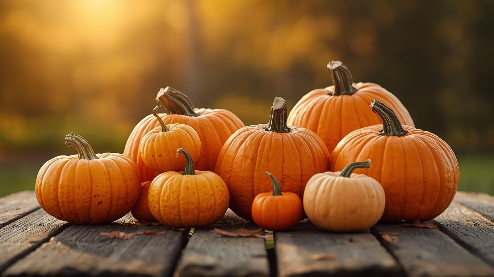 pumpkins on a table outside
