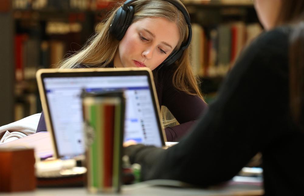 Students studying at the library 