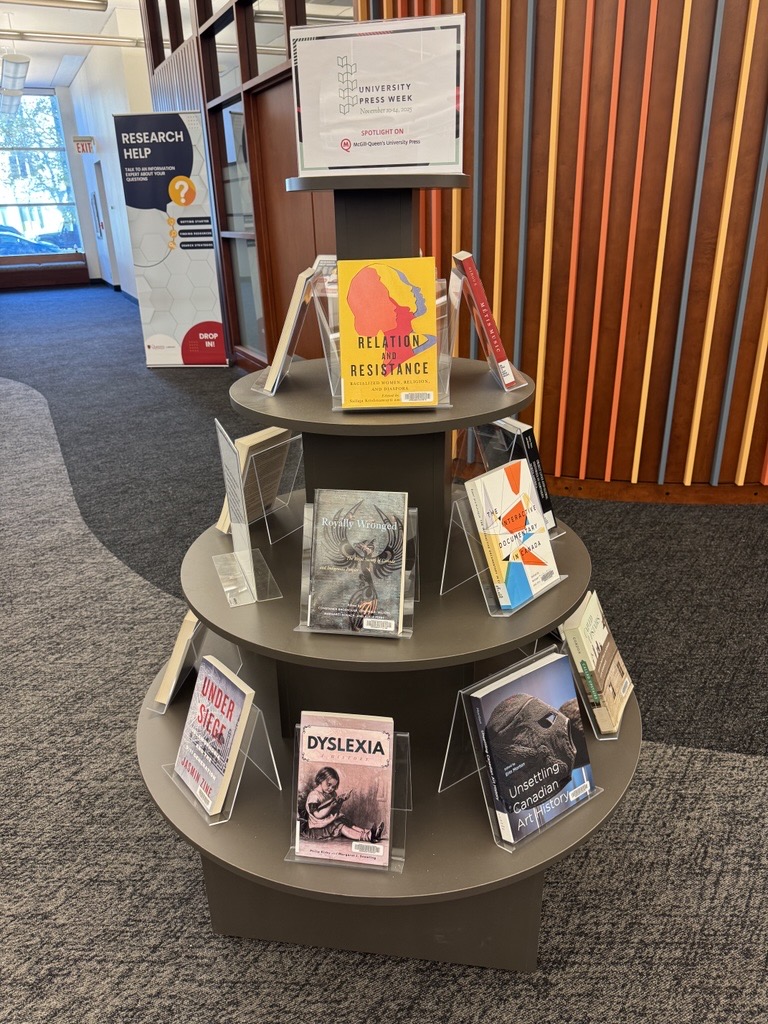 A book display in Stauffer Library 