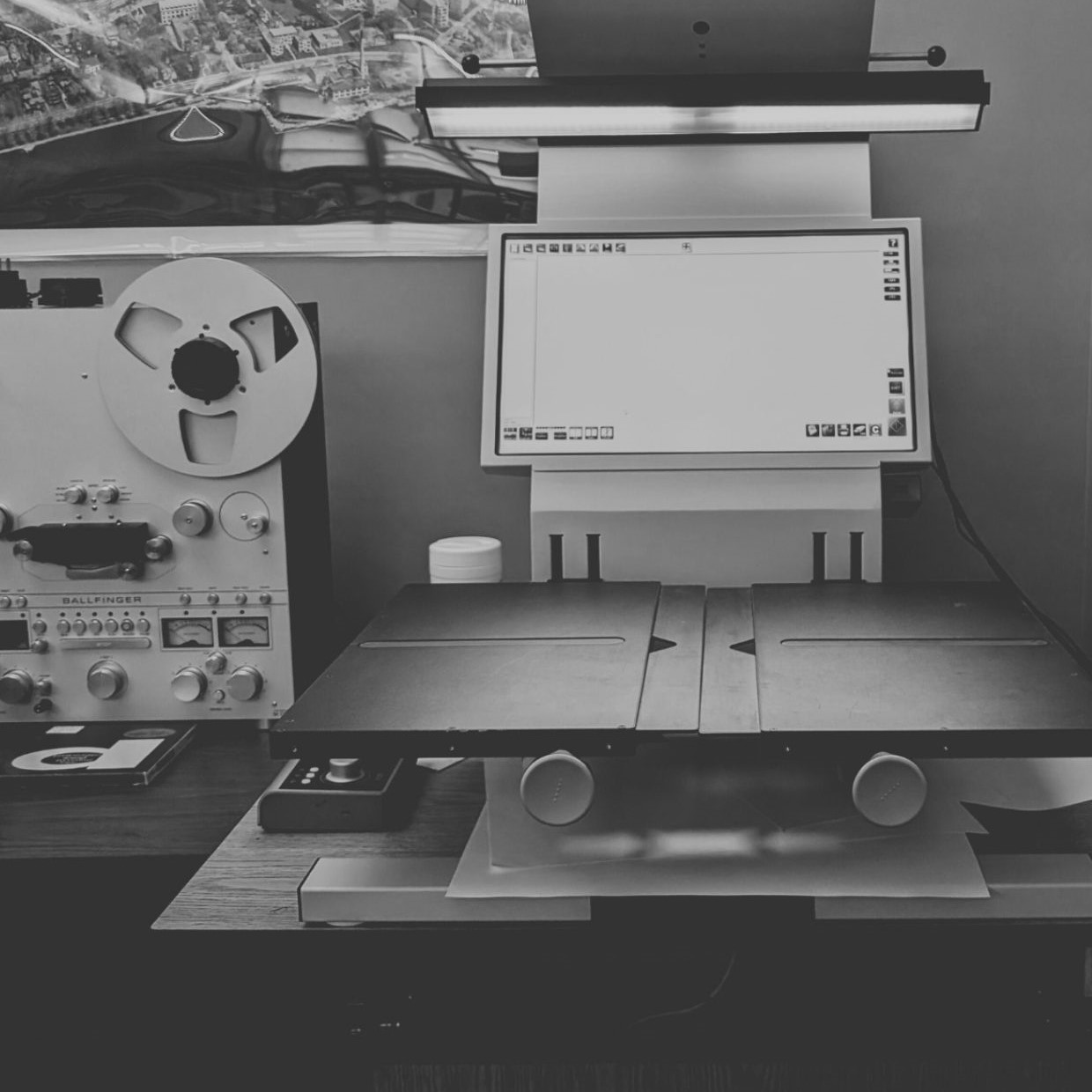 Overhead document scanner at the Queen's University Archives.