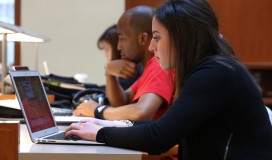 students in library