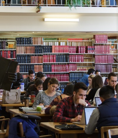 Many students studying in Lederman Library