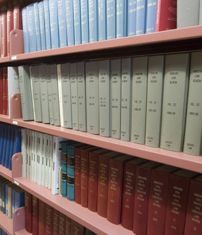 Shelves of books at Lederman Law Library