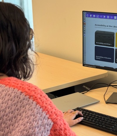 A student uses a computer in the Adaptive Technology Centre.