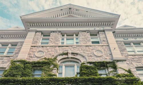 Second floor exterior of Kathleen Ryan Hall.