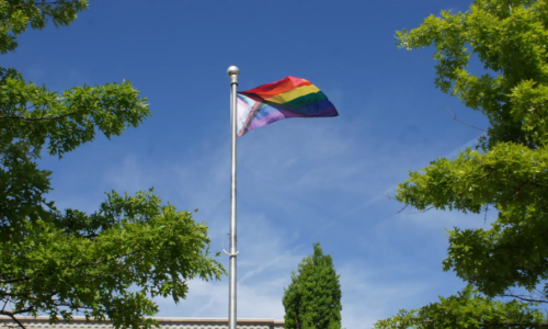 The Progress Flag in front of Douglas Library