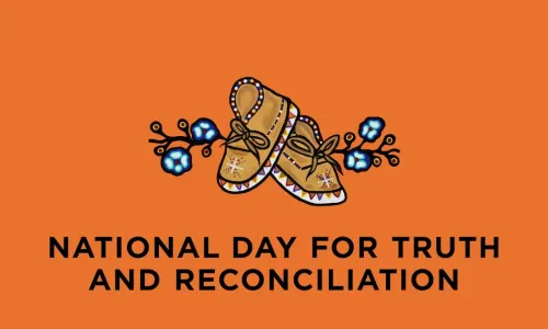 Artwork of moccasins by Jaylene Cardinal with the text &quot;National Day for Truth and Reconciliation&quot;