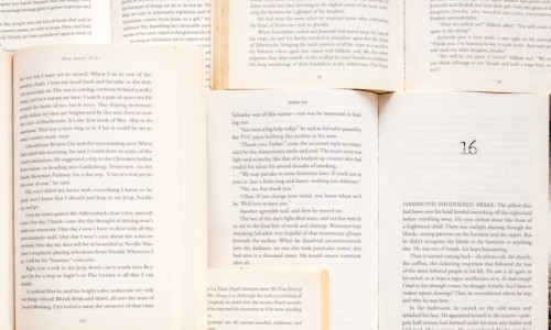 pages of books overlapping. 