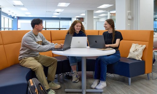 students working together on a laptop